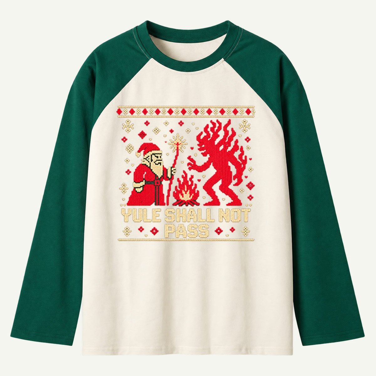 Yule Shall Not Pass Santa And Forest Monster Christmas Raglan Long Sleeves