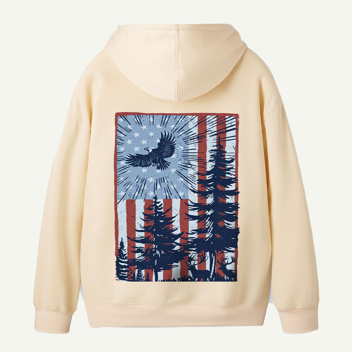 Bald Eagle Forest American Flag Back Printed Hoodie