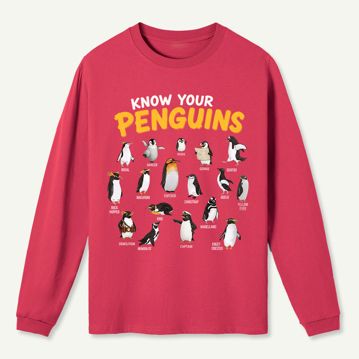 Know Your Penguins Penguin Species T‑Shirt Long Sleeve T-Shirt