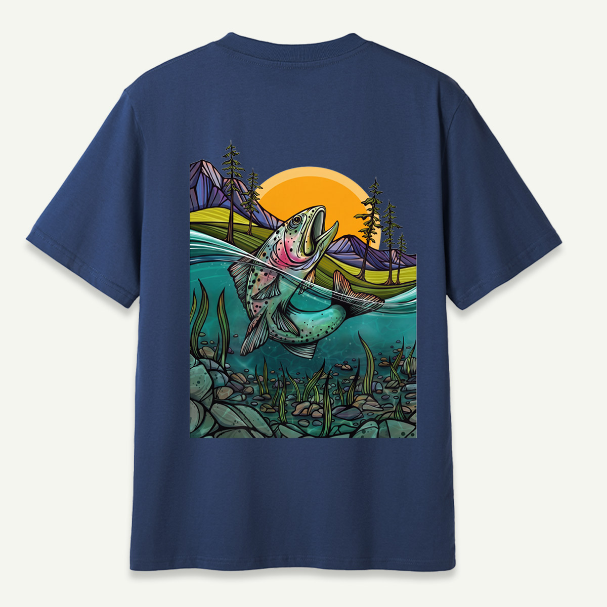 Leaping Trout River Mountain Sunset Landscape T-Shirt