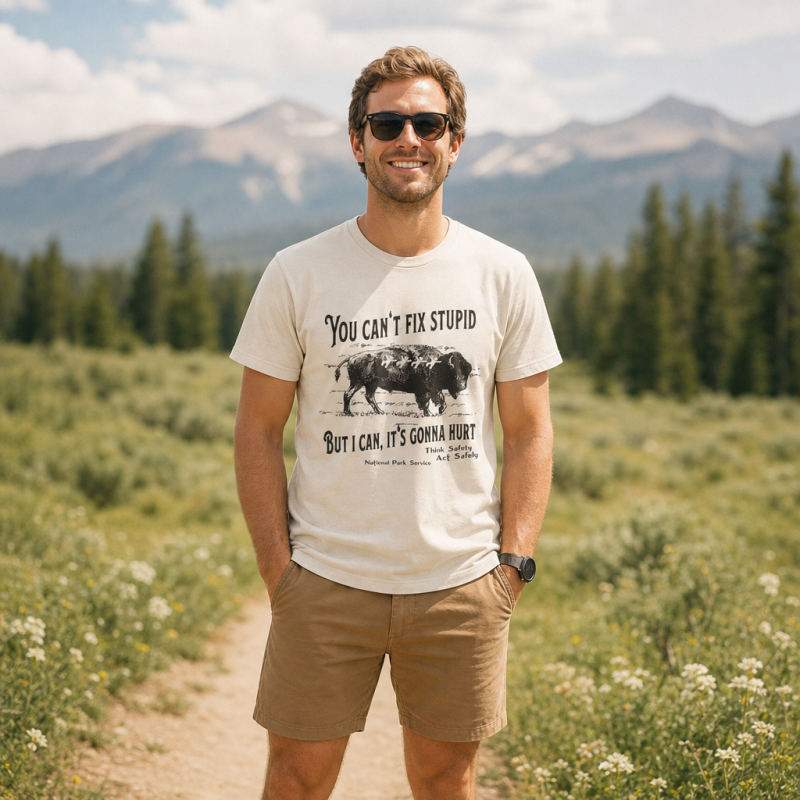 You Can’t Fix Stupid Bison Safety Warning T-Shirt