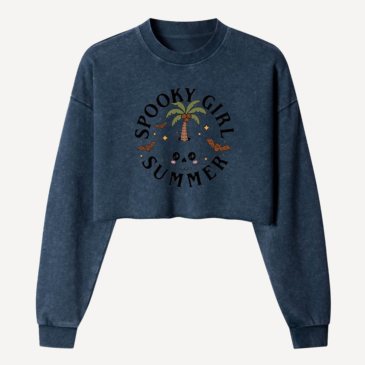 Spooky Girl Summer Ghost Vacation Women's Washed Cropped Sweatshirt