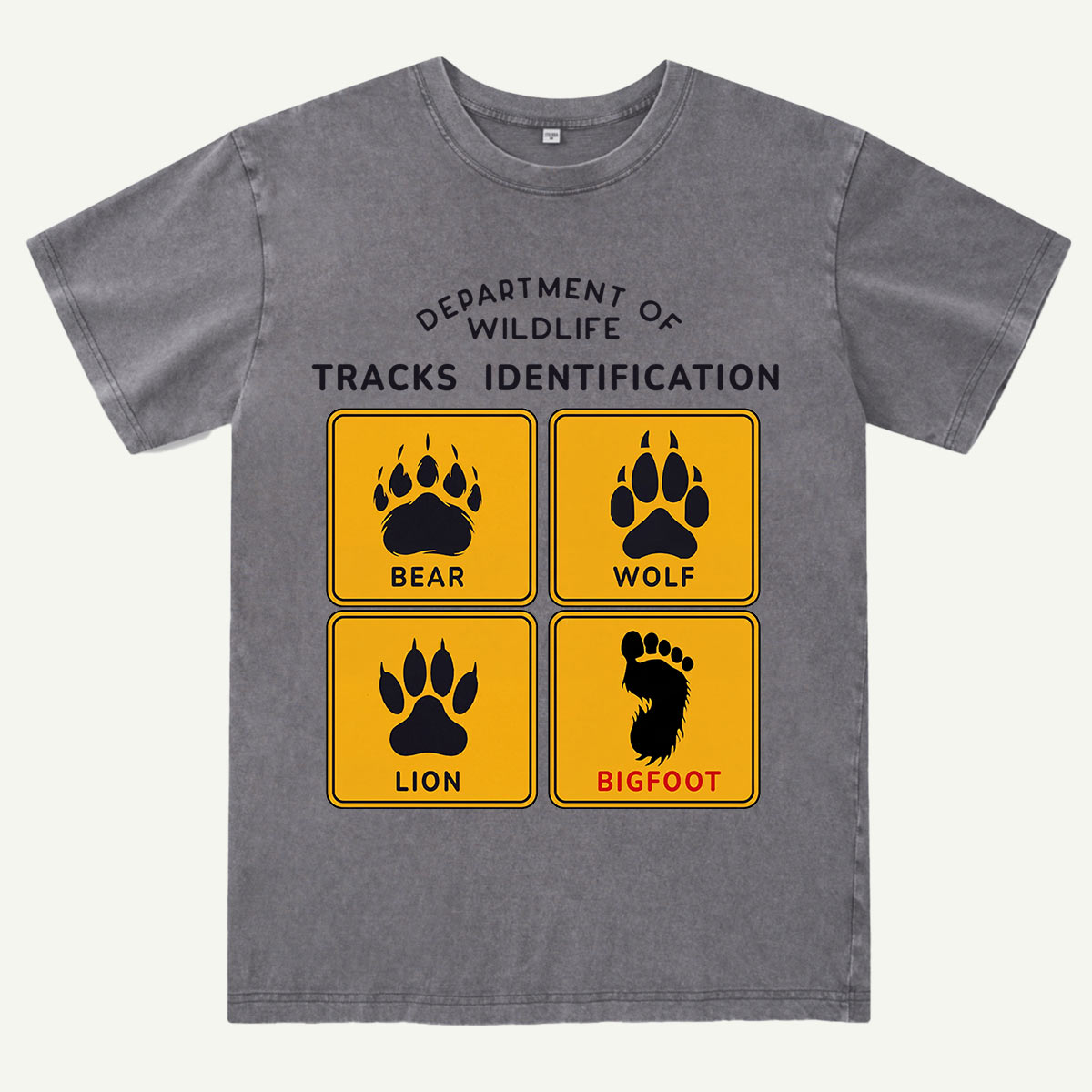  Department of Wildlife Tracks Identification Bear Wolf Lion Cryptids Washed T-Shirt
