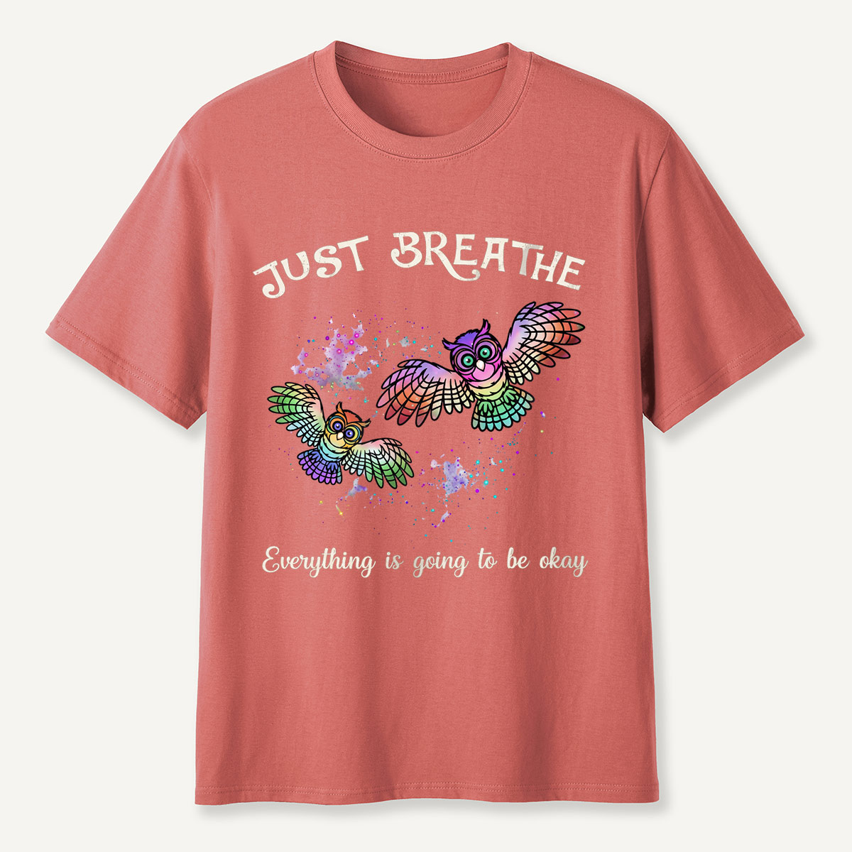 Just Breathe Colorful Owls T-Shirt