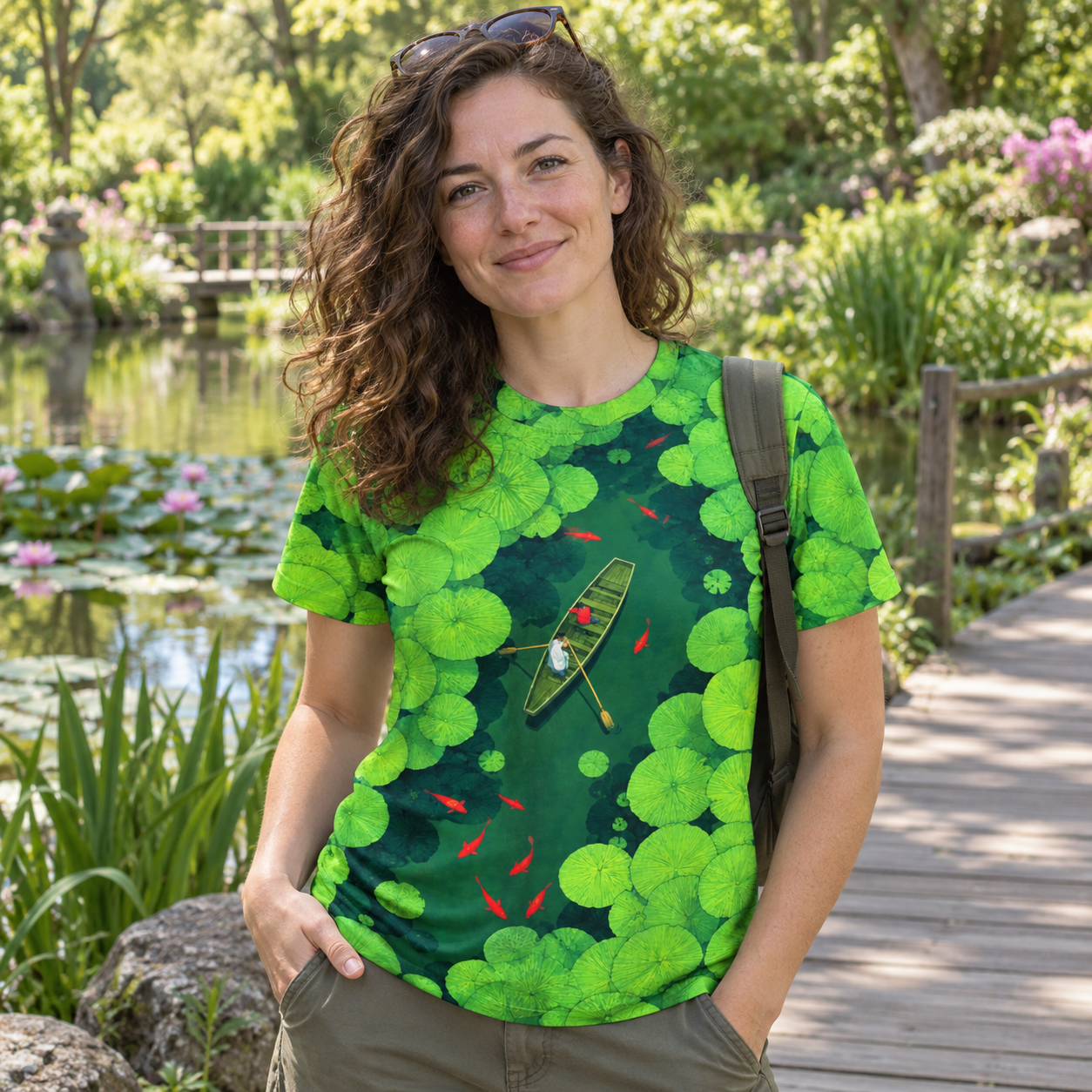 Lotus Pond Boat And Koi From Above Premium Pure Cotton Tee