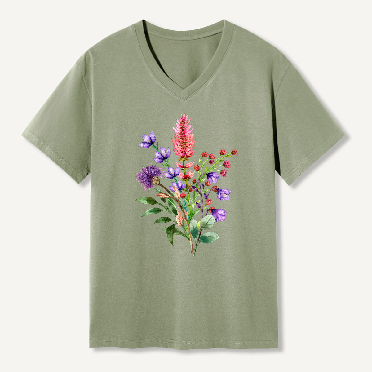 Wildflower Watercolor Bouquet V-neck T-Shirt