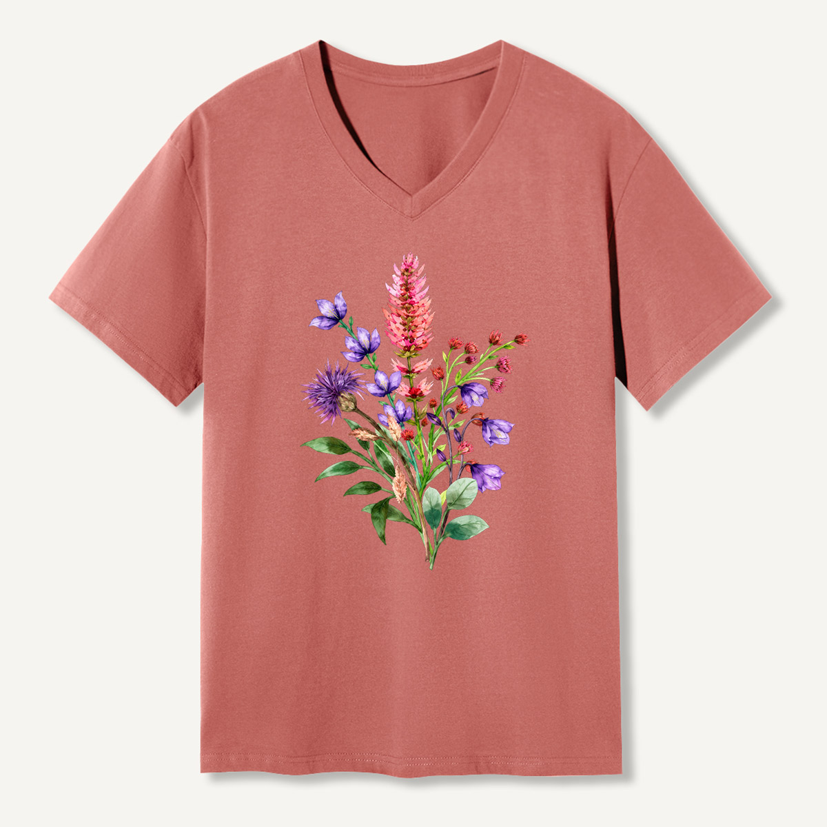 Wildflower Watercolor Bouquet V-neck T-Shirt