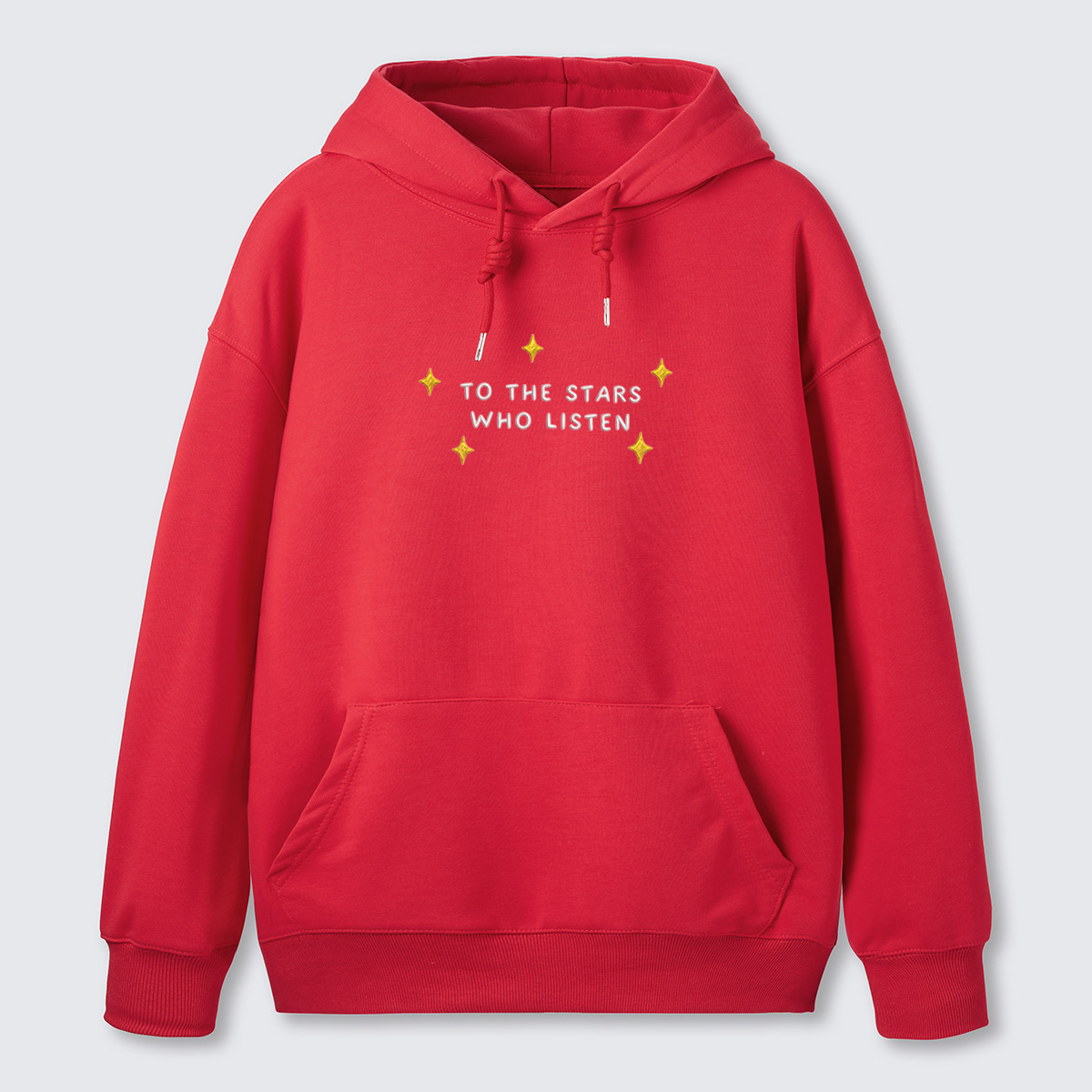 To The Stars You Listen Quote Embroidered Cotton Hoodie