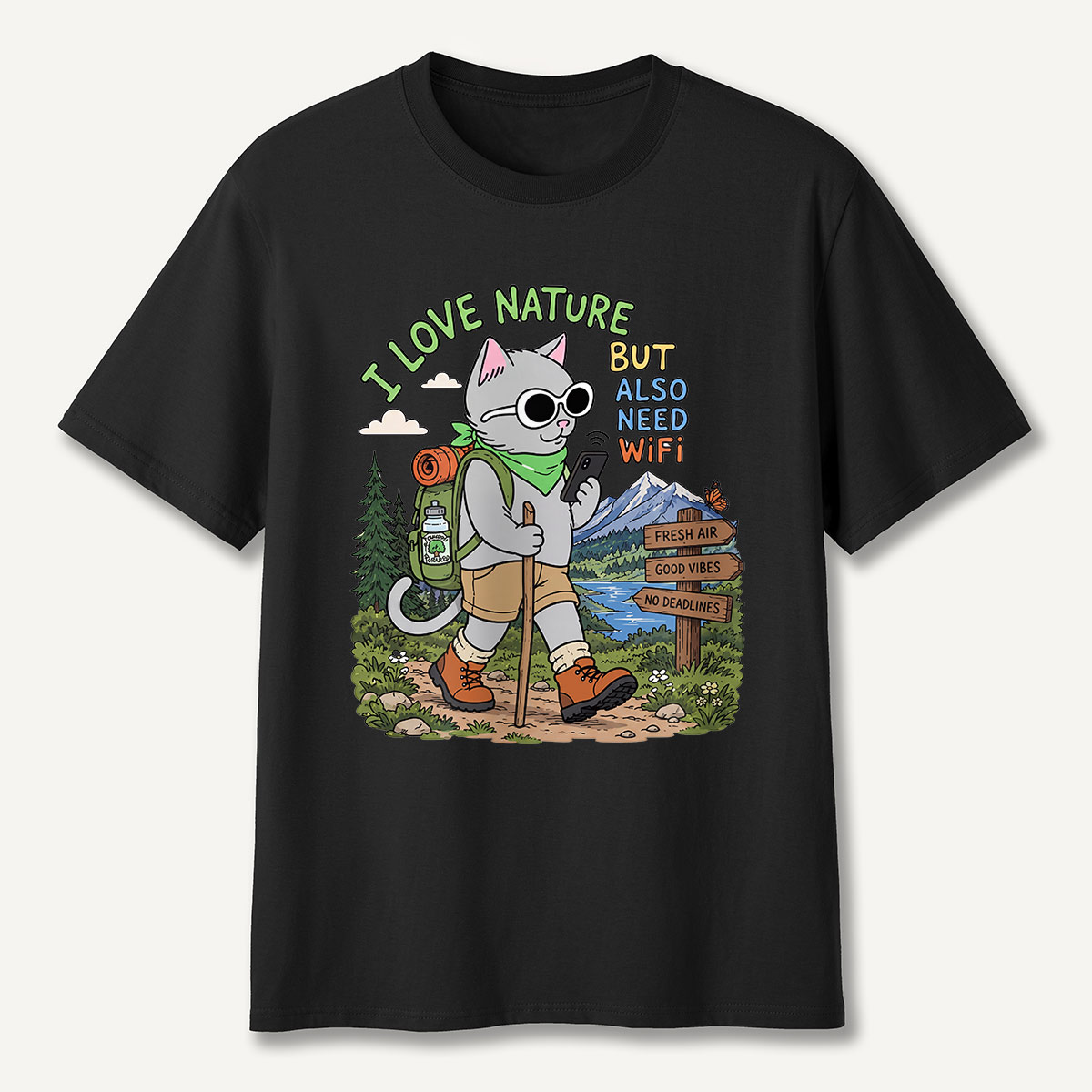 I Love Nature but Also Need WiFi Cat Hiking T-Shirt