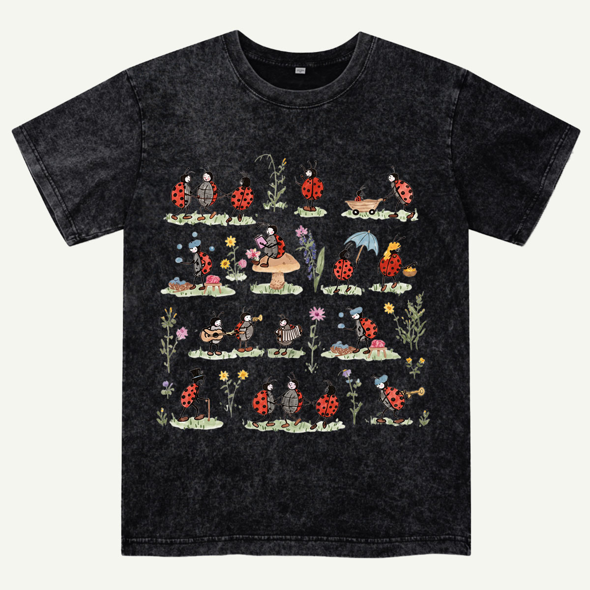 Ladybug and Flower Tee Washed T-Shirt