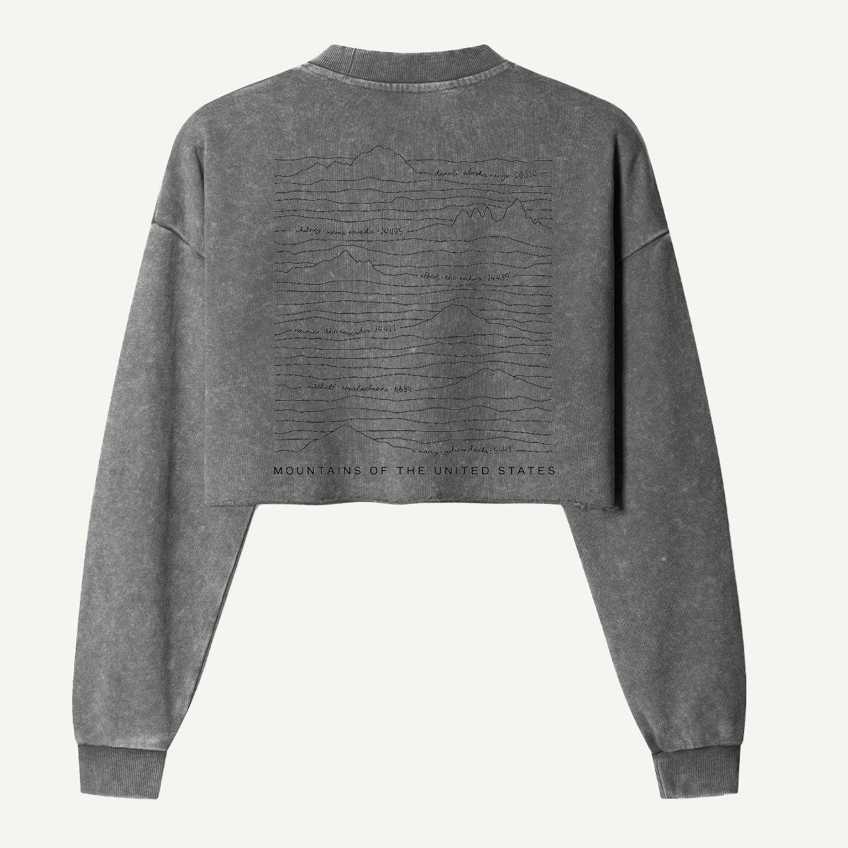 Mountains Of The United States Line Map Women's Washed Cropped Sweatshirt