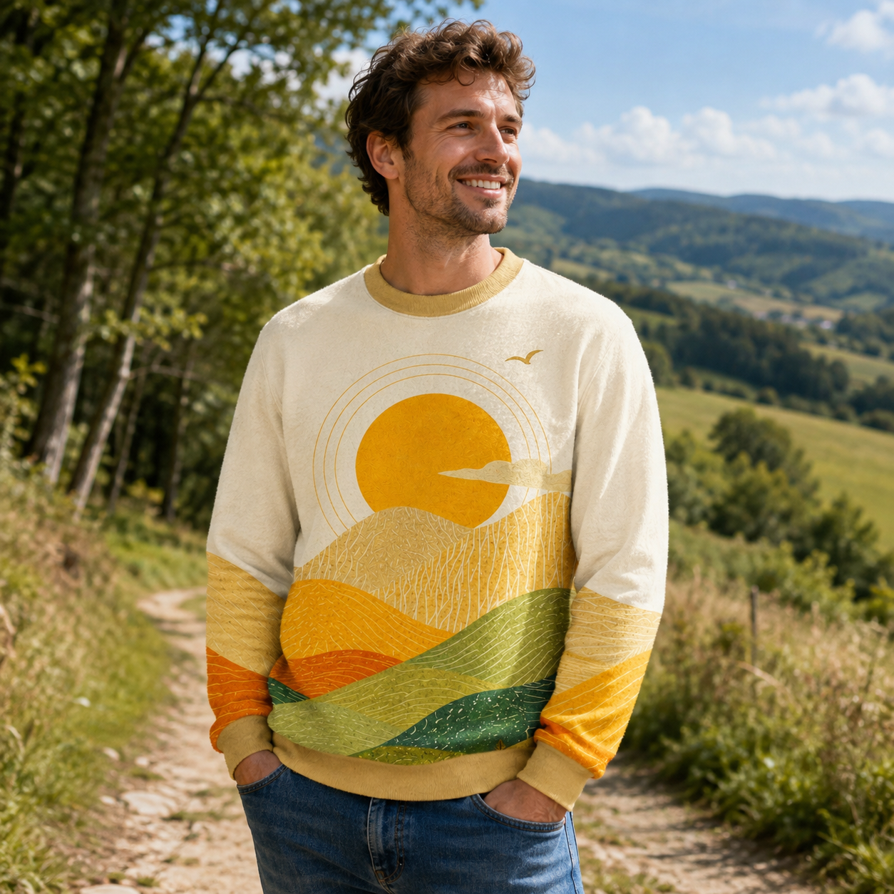 Layered Mountain Ugly Fuzzy Fleece Sweatshirt