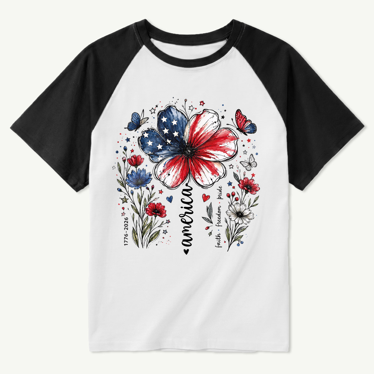 USA 250th Anniversary Floral Raglan T-Shirt