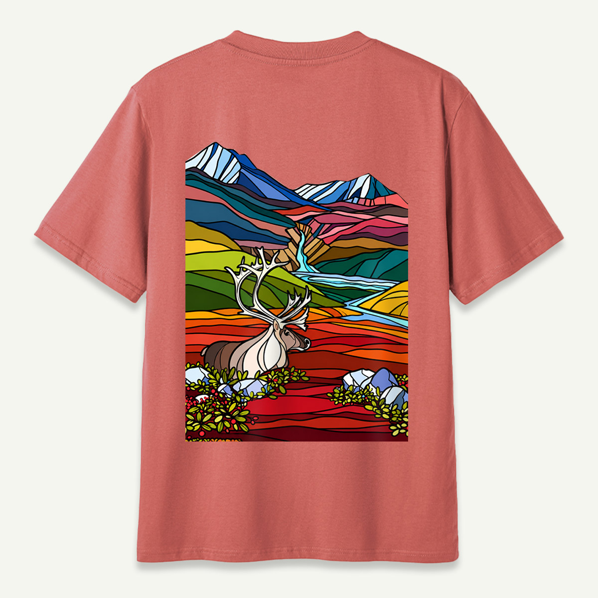 Caribou Tundra Mountain Valley Wilderness Landscape T-Shirt