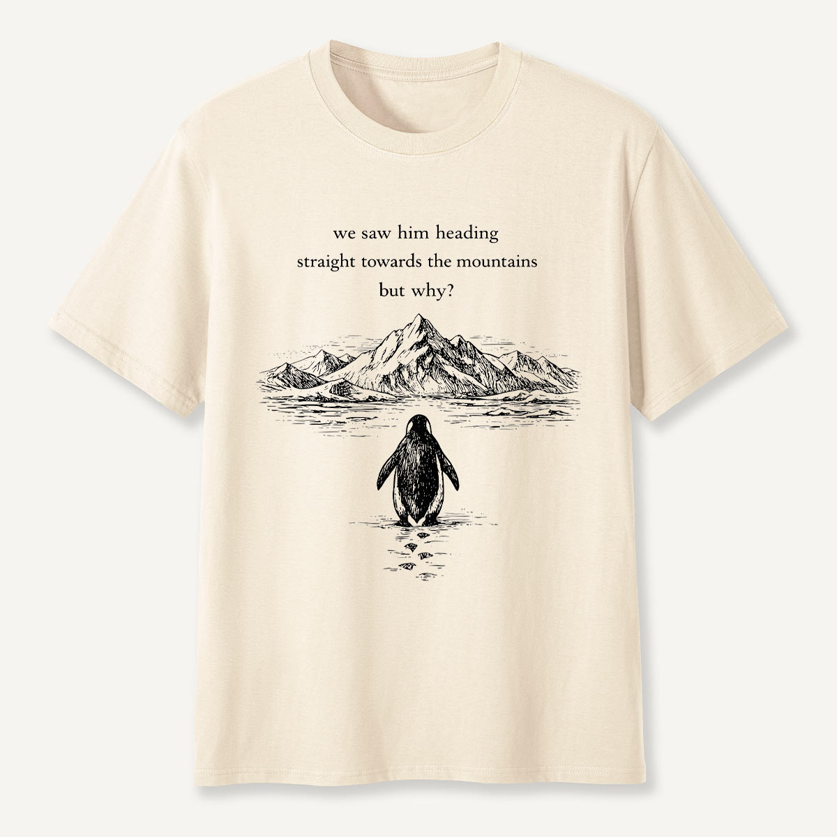 Penguin Heading Straight Towards The Mountains But Why T-Shirt