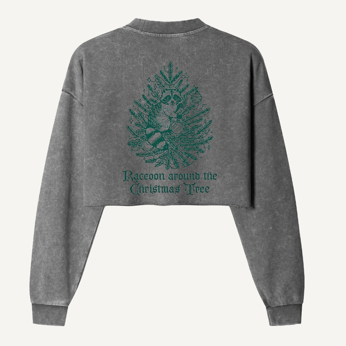Raccoons Around The Christmas Tree Women's Washed Cropped Sweatshirt