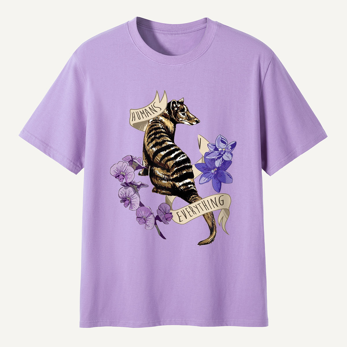 Humans Ruin Everything Thylacine Flowers T-Shirt