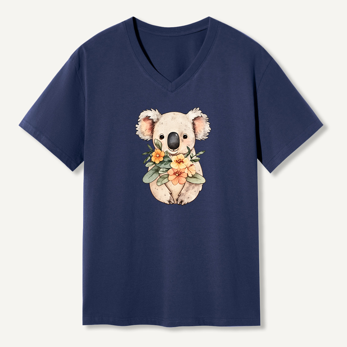 Floral Koala Watercolor Illustration V-neck T-Shirt