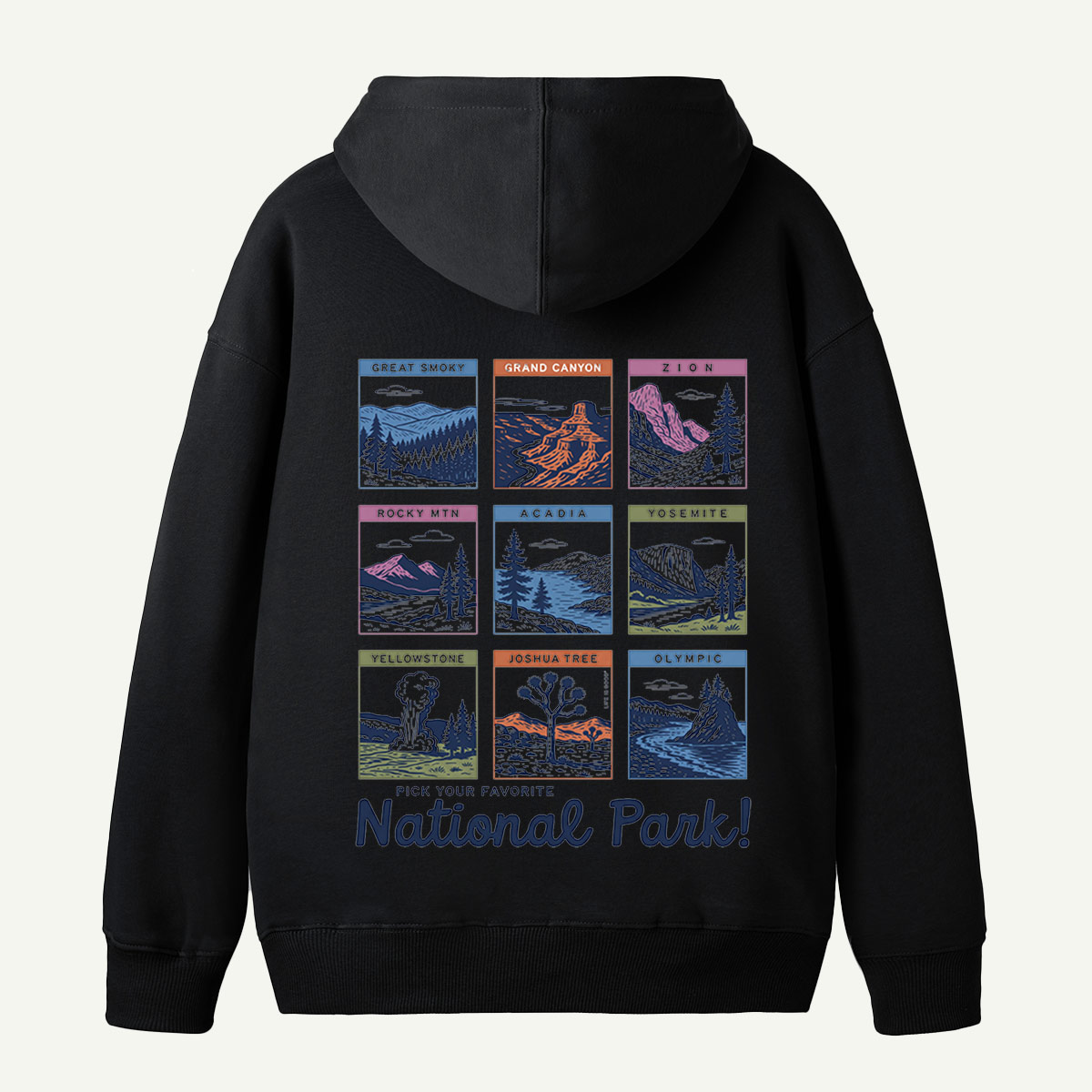 National Park Scenic Poster Collection Back Printed Hoodie