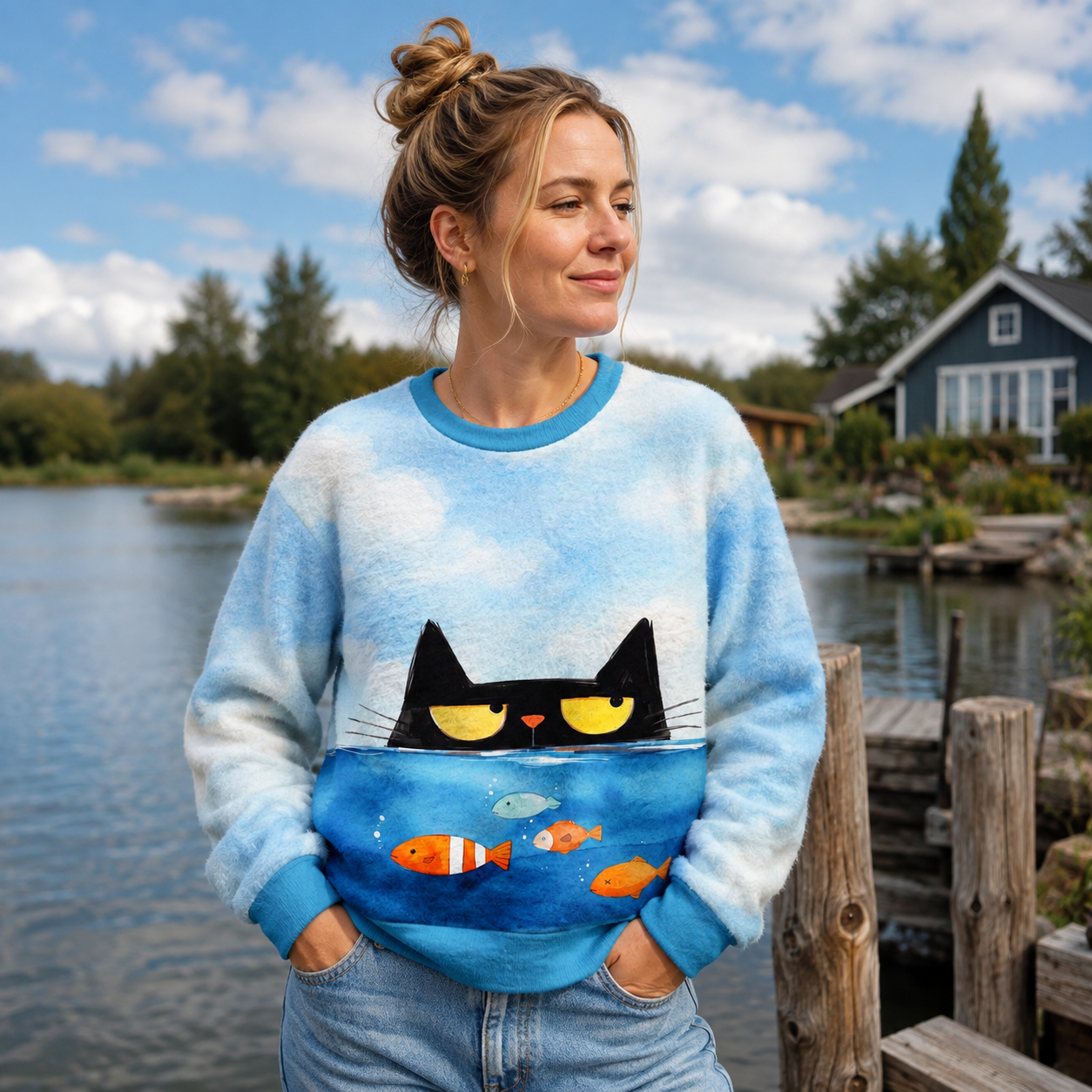 Fishwatch Cat on Patrol Ugly Fuzzy Fleece Sweatshirt