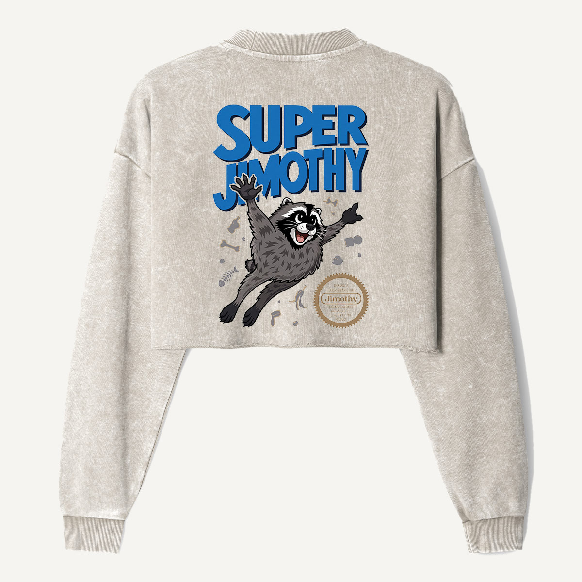 Super Jimothy Flying Raccoon Women's Washed Cropped Sweatshirt