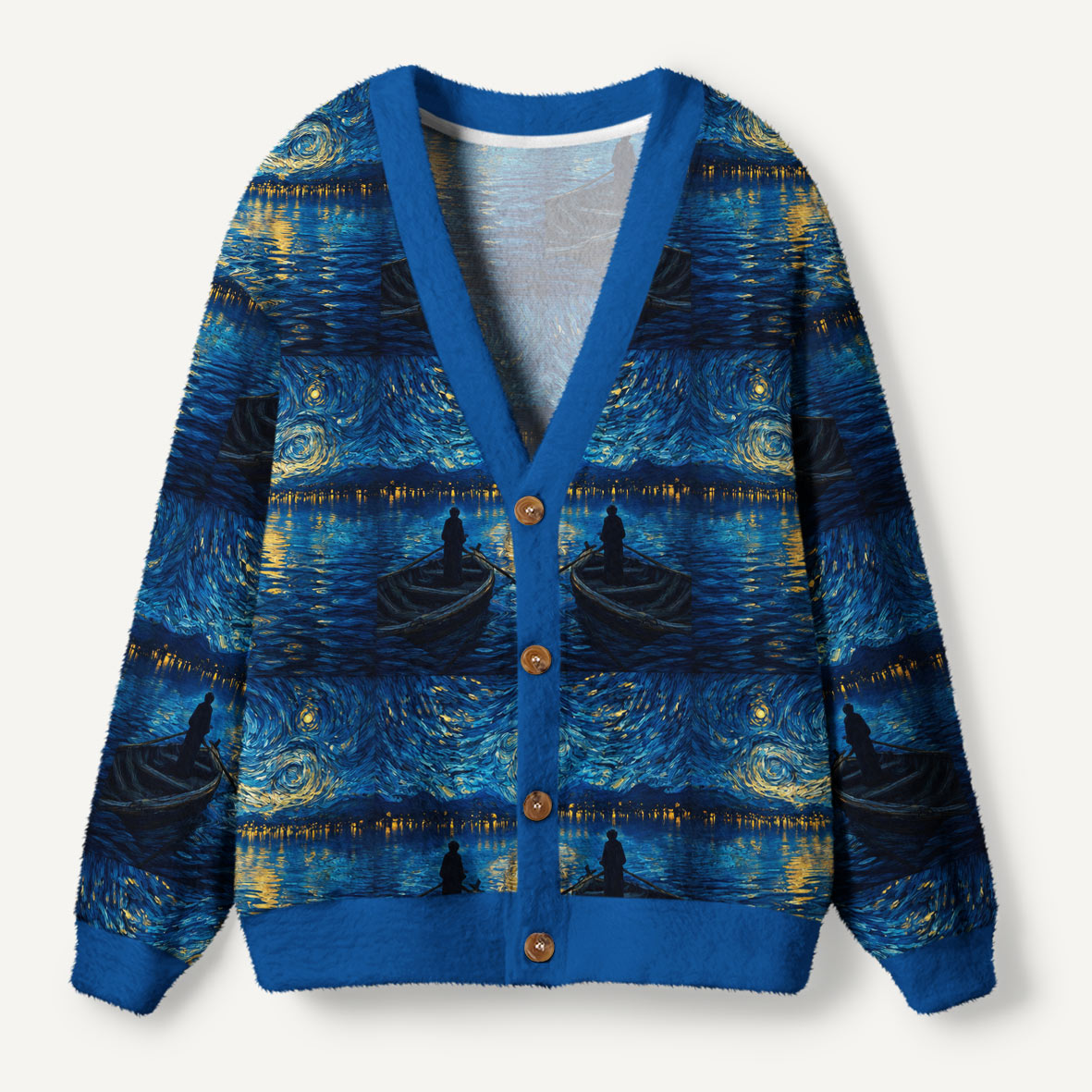 Van Gogh Inspired Starry Night Gondola Over Venice Waters Ugly Cardigan Sweaters