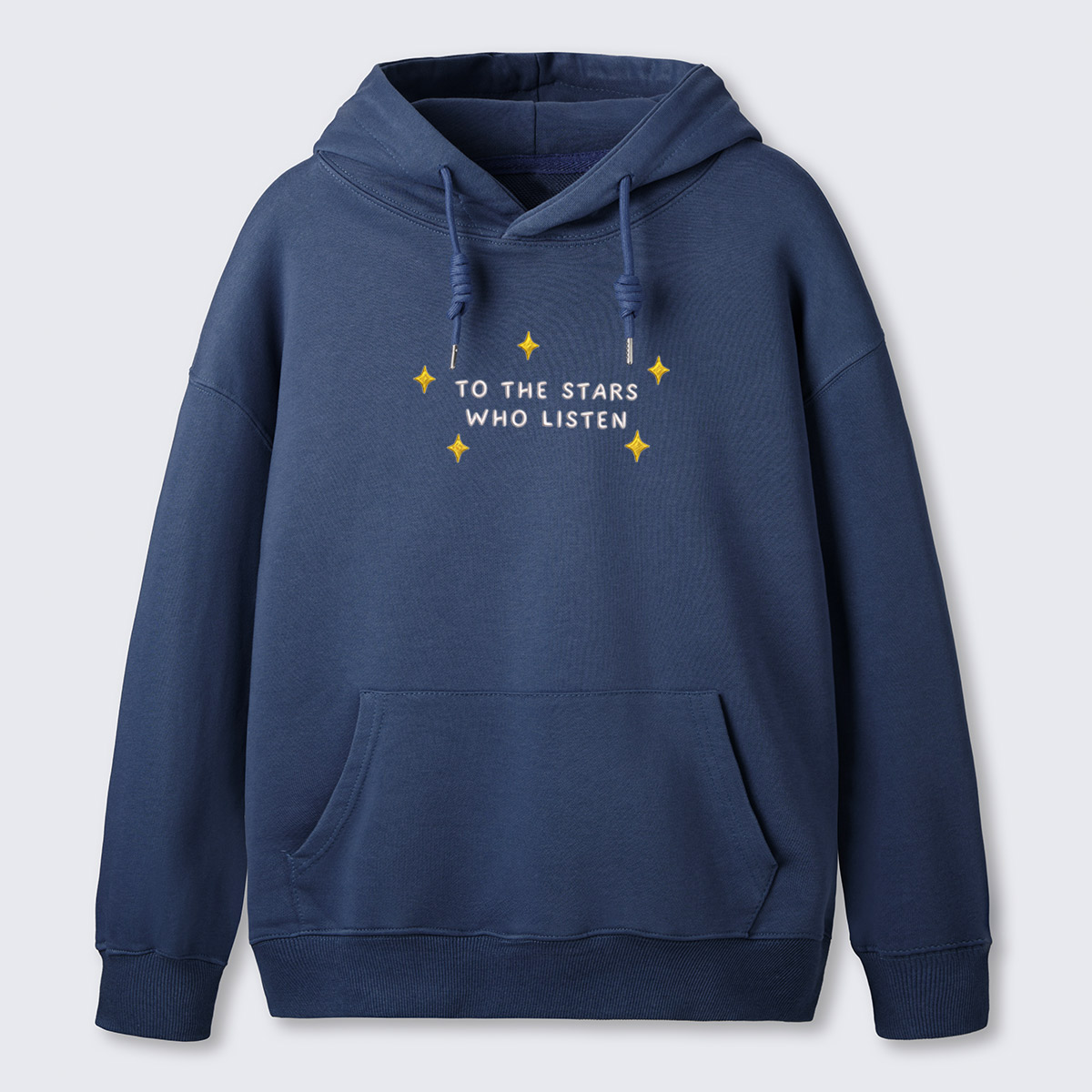 To The Stars You Listen Quote Embroidered Cotton Hoodie