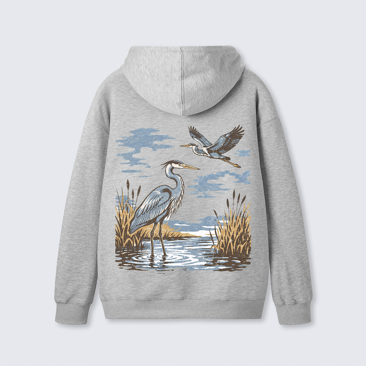 Vintage Heron Wetland Bird Nature Hoodie