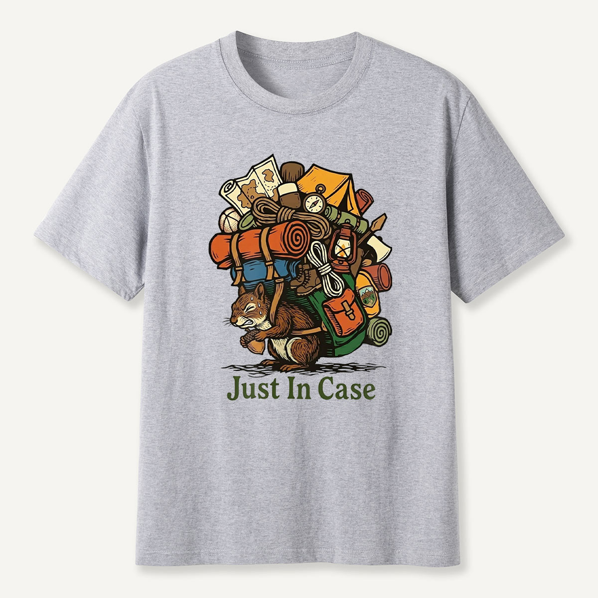 Squirrel Carrying Camping Gear Just In Case T-Shirt