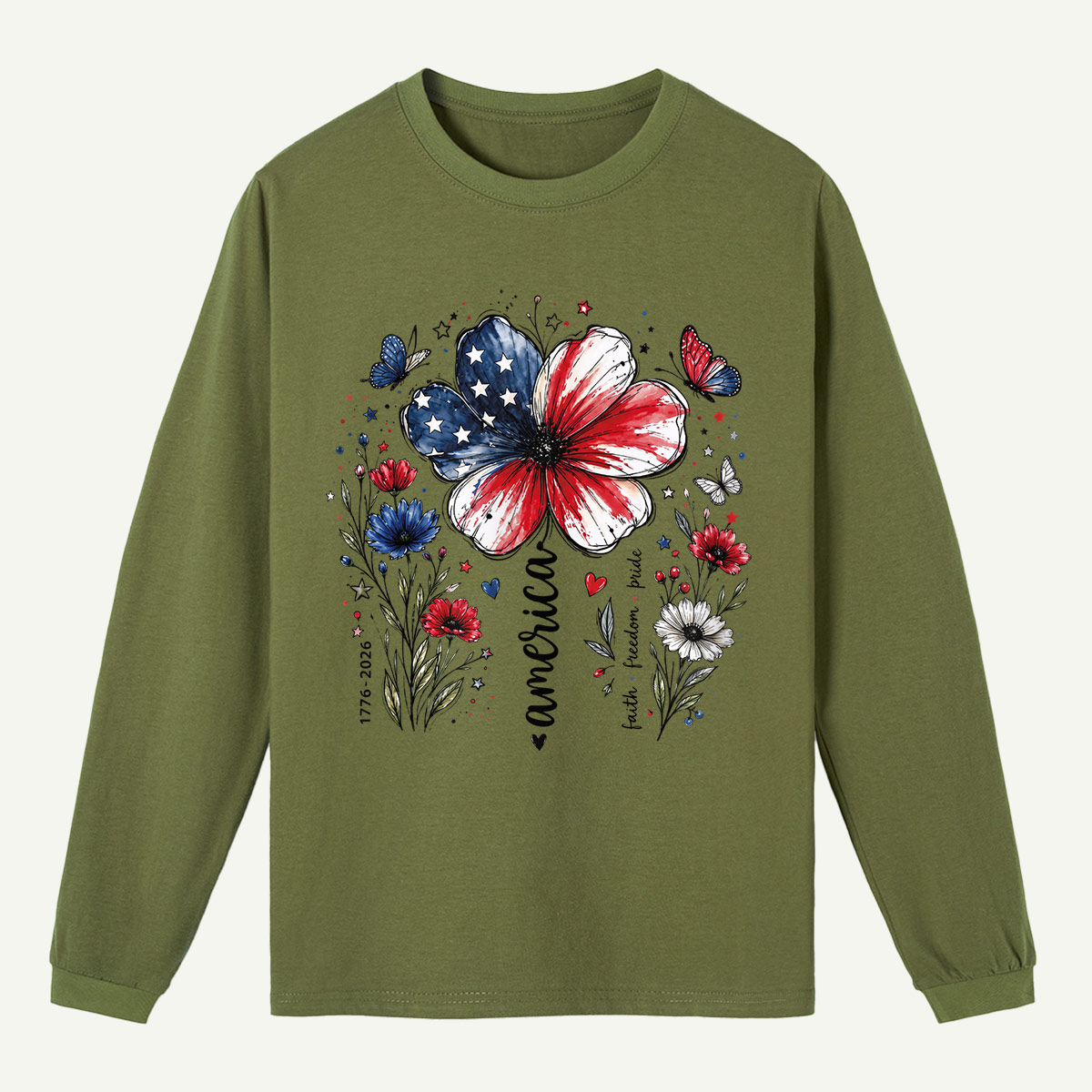 USA 250th Anniversary Floral Long Sleeve T-Shirt