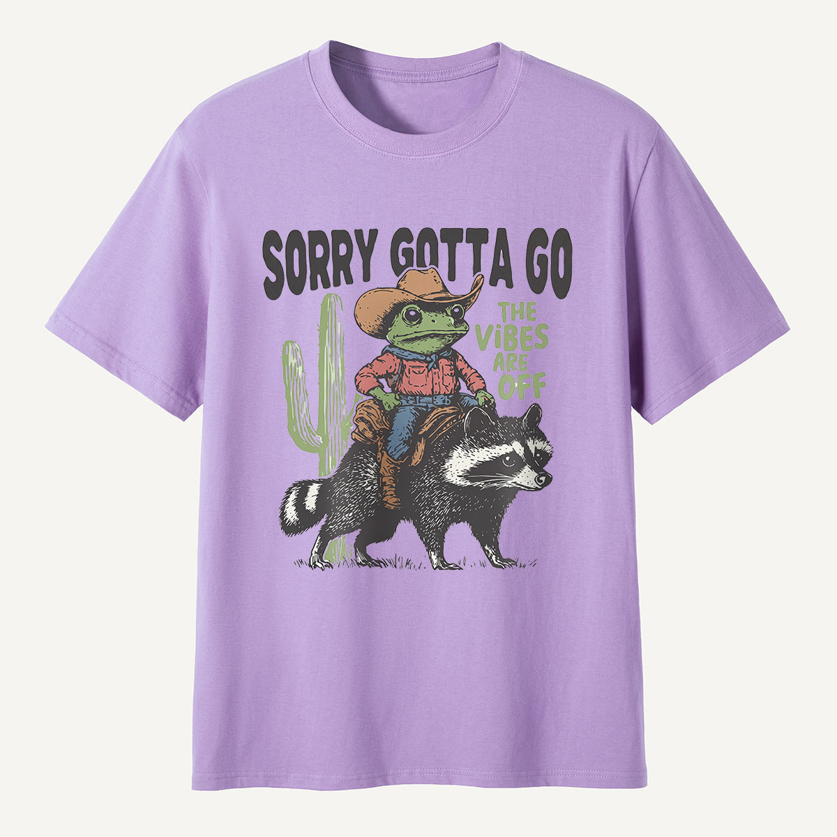 Sorry Gotta Go Cowboy Frog Riding Raccoon T-Shirt