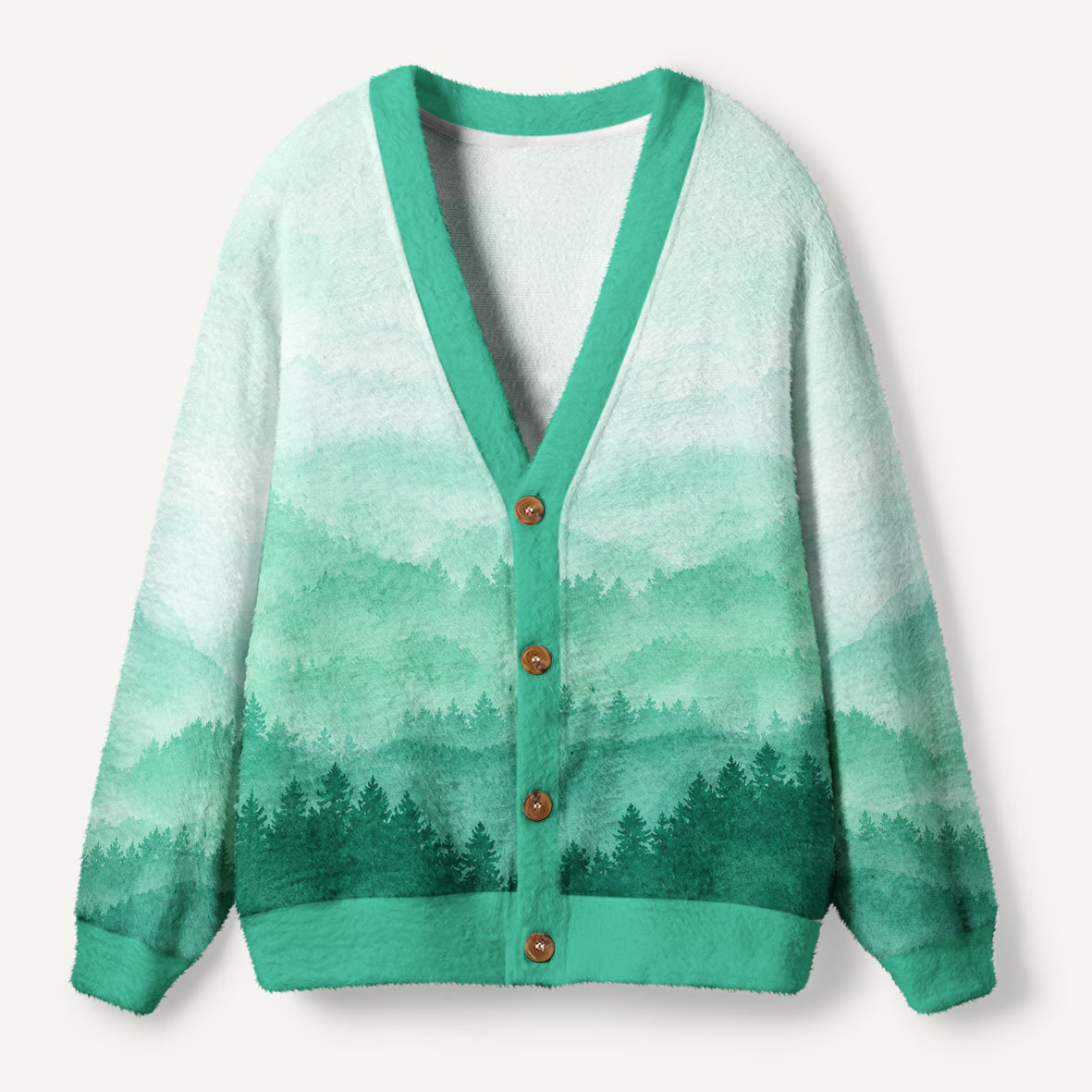 Emerald Mist Mountain Forest Ugly Cardigan Sweaters