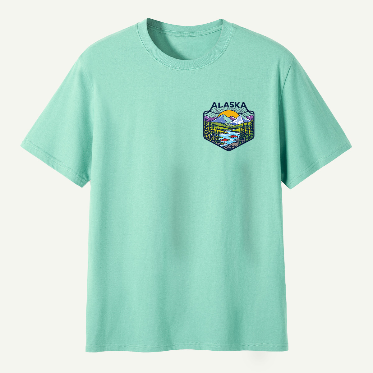 Alaska Mountain River Salmon Wilderness Badge T-Shirt
