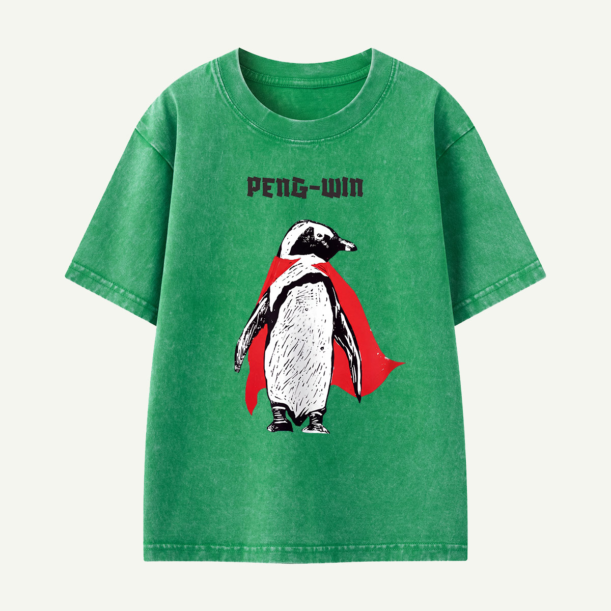 Superhero Peng-win Kids Washed T-Shirt