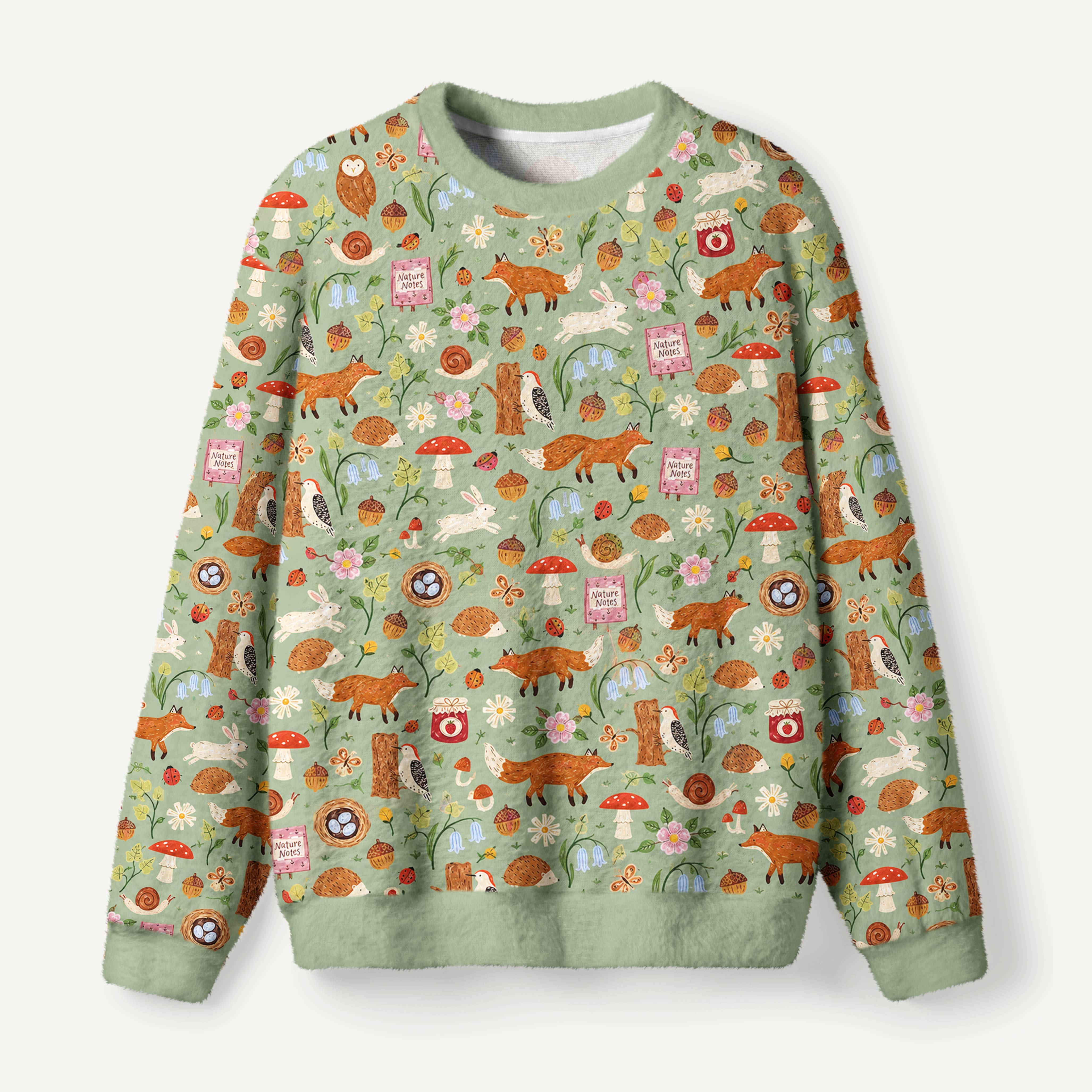 Nature Notes Woodland Animals Ugly Fuzzy Fleece Sweatshirt