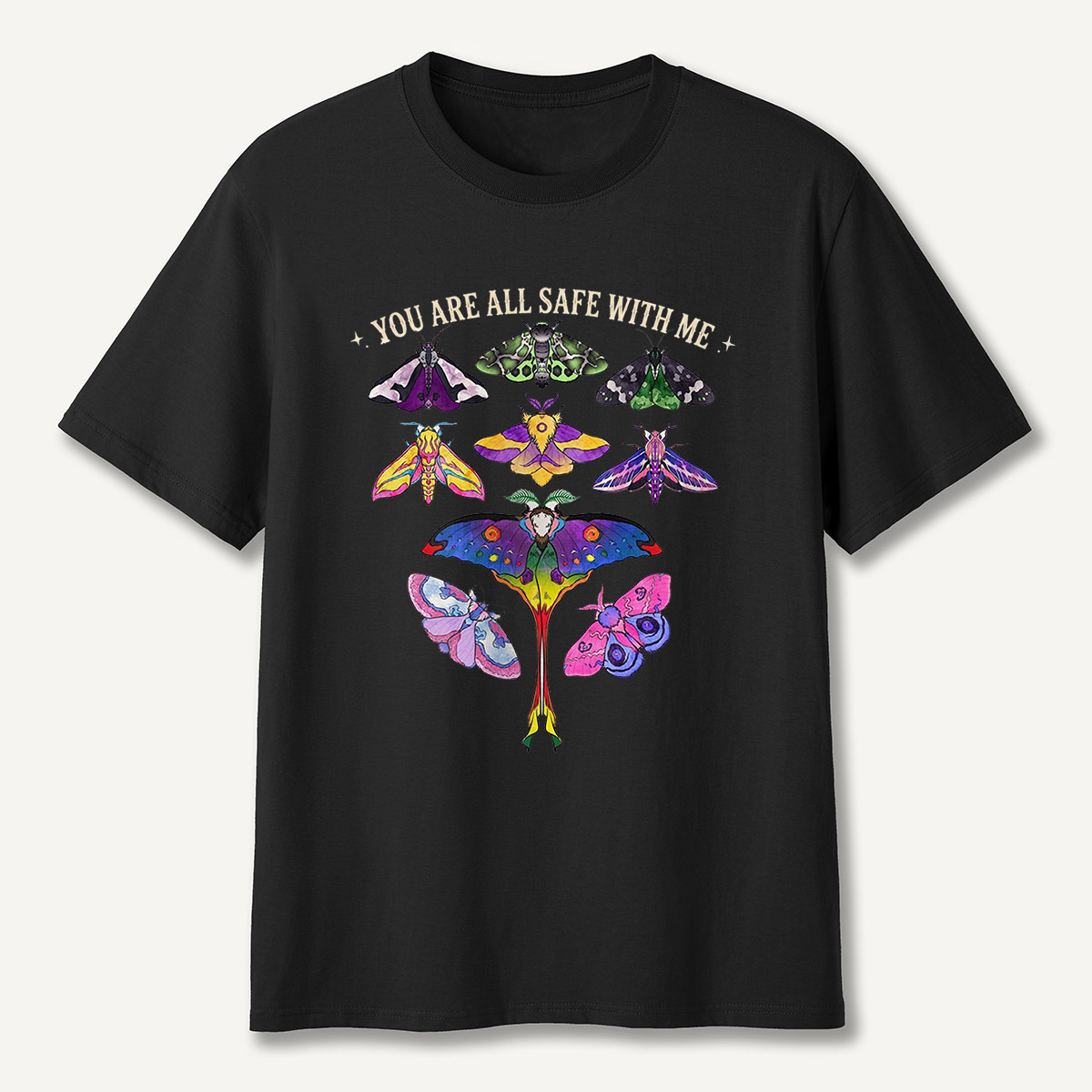 You Are Safe With Me Colorful Moth T-Shirt