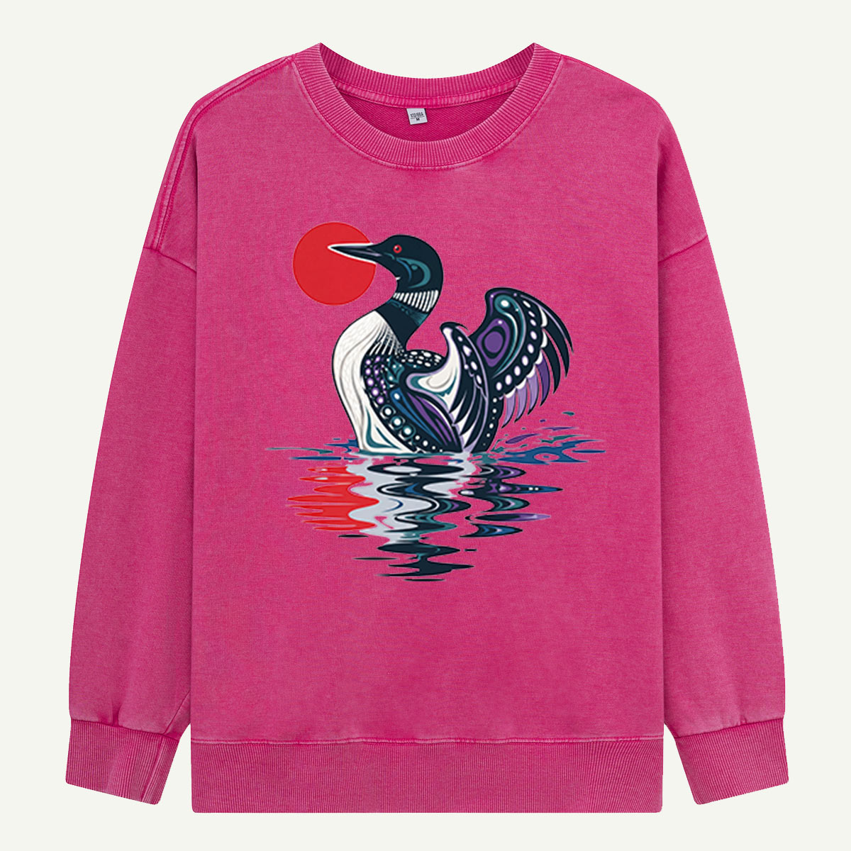 Loon Beneath the Red Sun Washed Sweatshirts