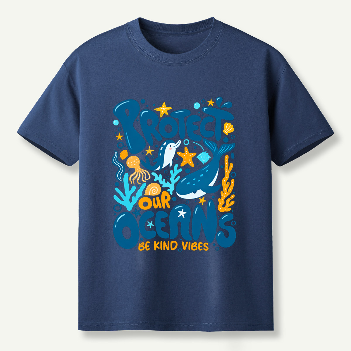 Protect Our Oceans Be Kind Vibes Whale Dolphin Coral T-Shirt