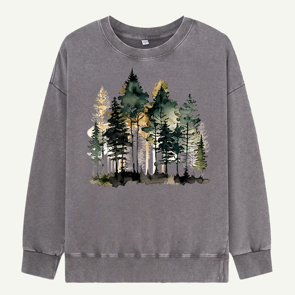 Watercolor Pine Forest Landscape Washed Sweatshirts