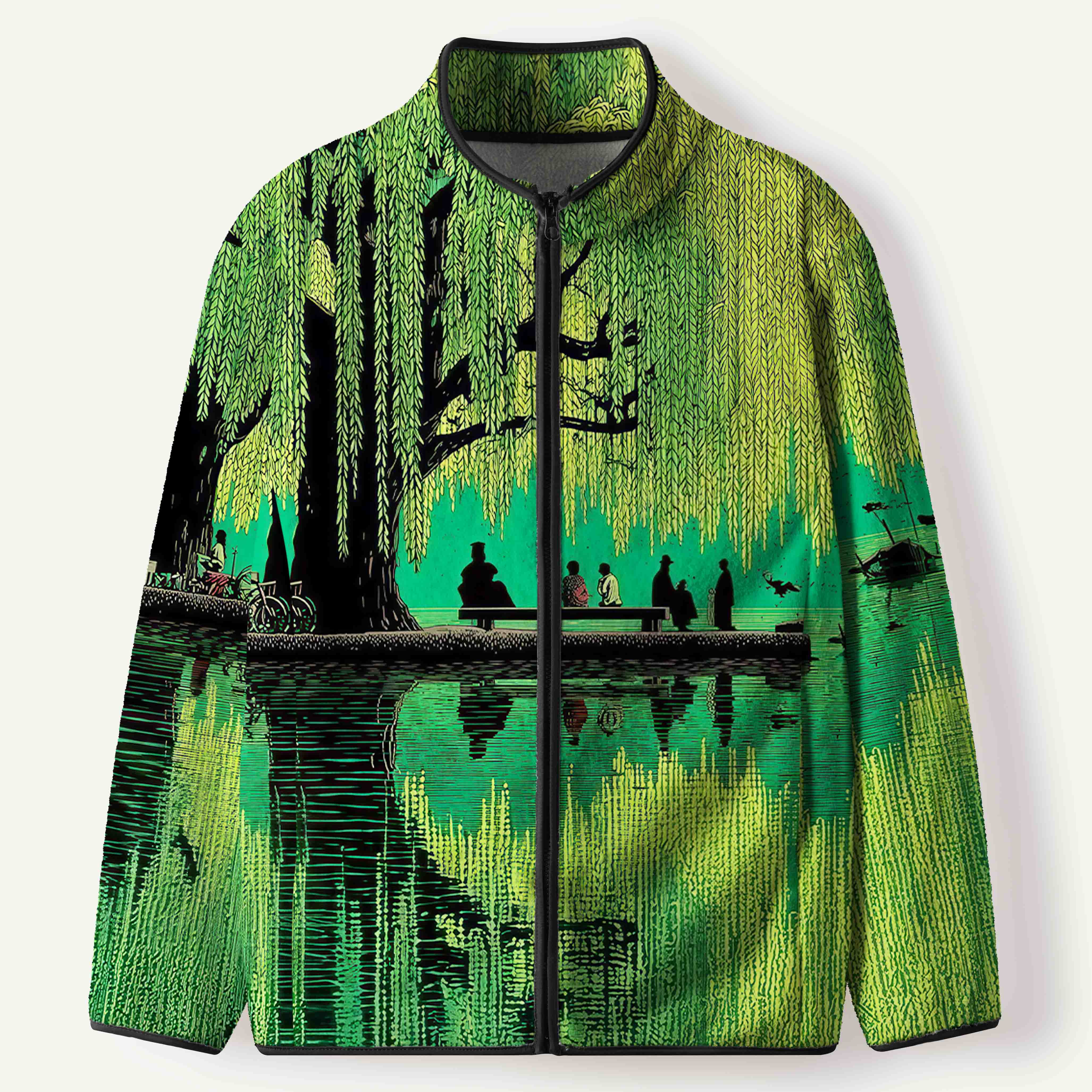 Weeping Willow Lakeside Reflection Men's Flannel Zip Front Cardigan