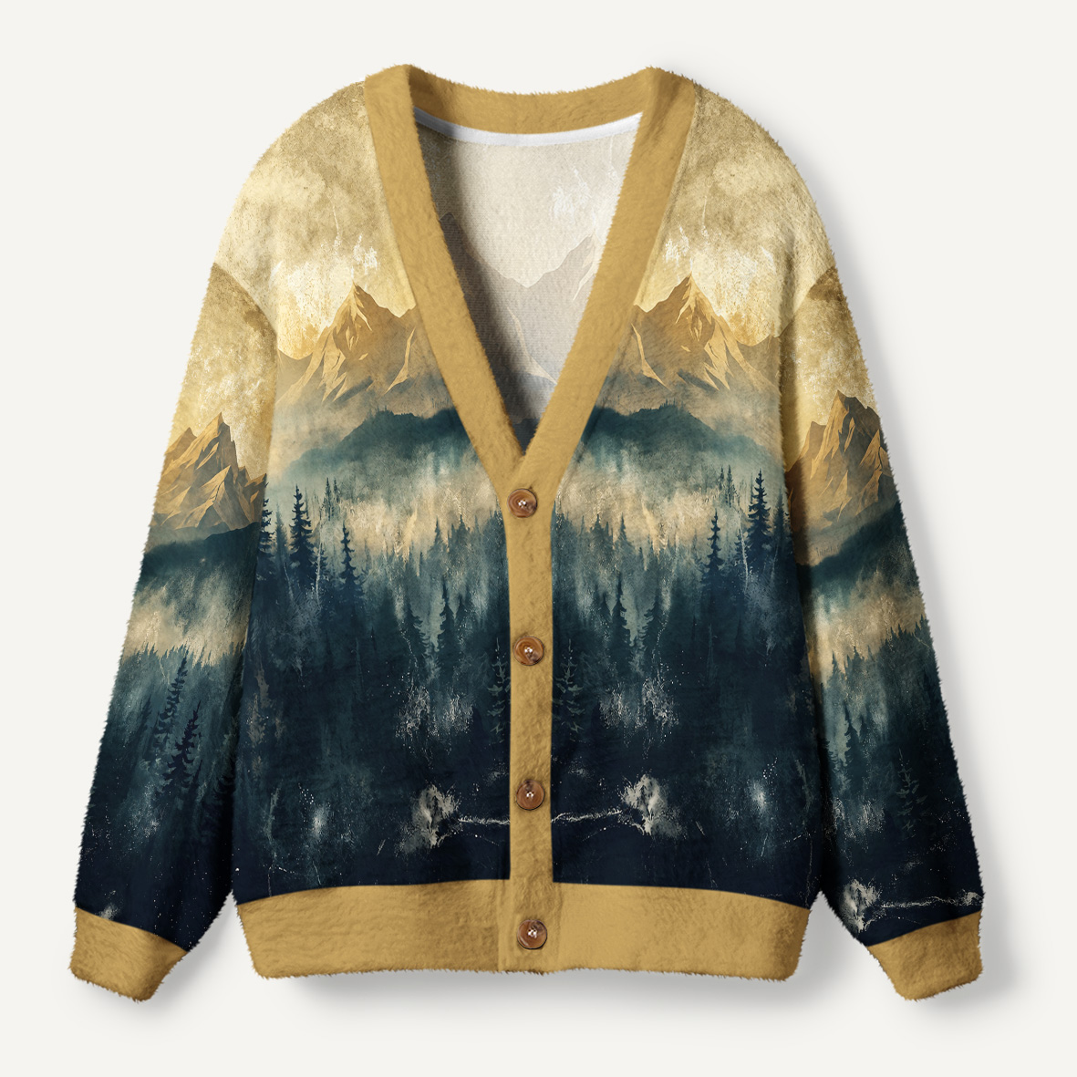 Misty Mountain Pine Forest Ugly Cardigan Sweaters