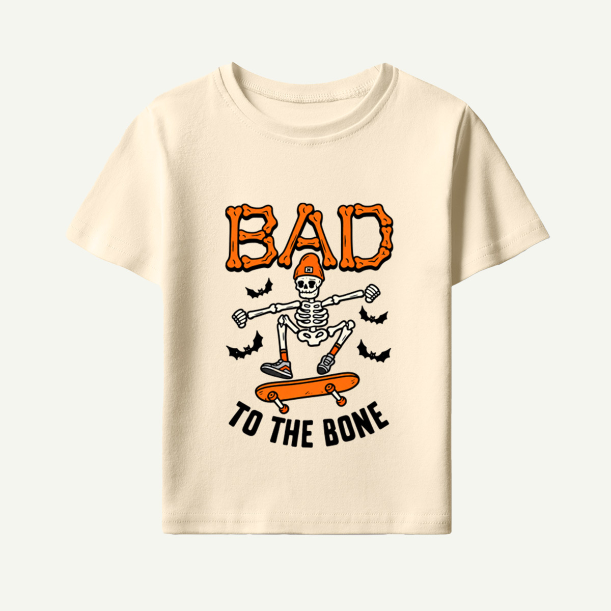 Bad To The Bone Skate Skeleton Halloween Kids T-Shirt