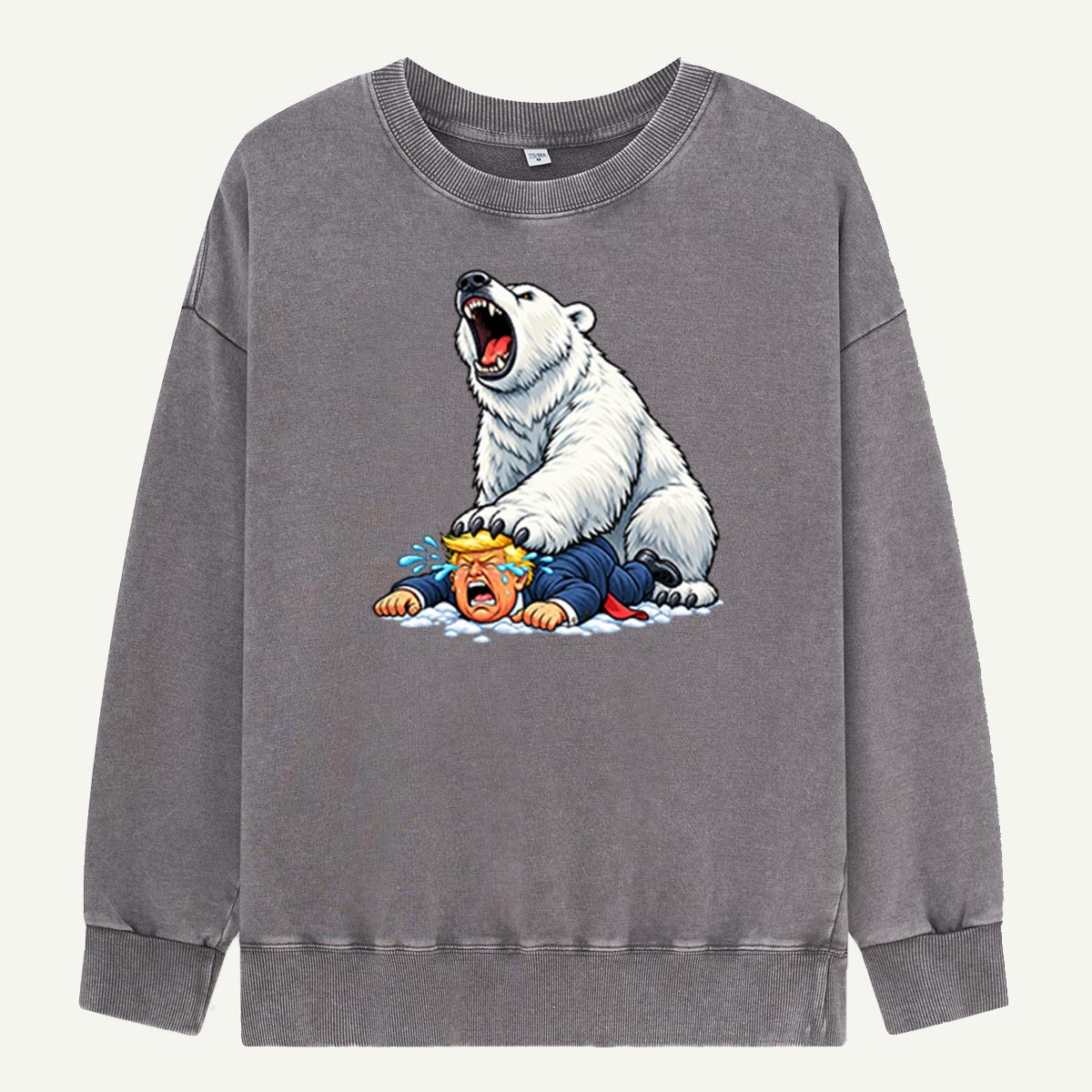 Polar Bear Adventure Mishap Graphic Washed Sweatshirts