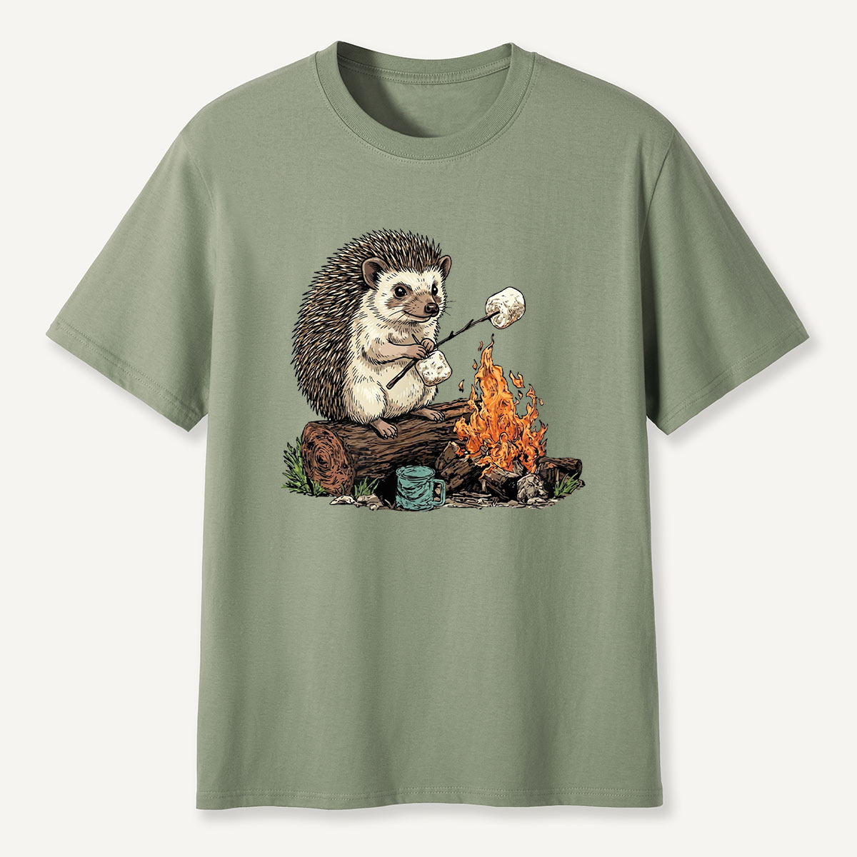 Hedgehog Roasting Marshmallow Campfire T-Shirt