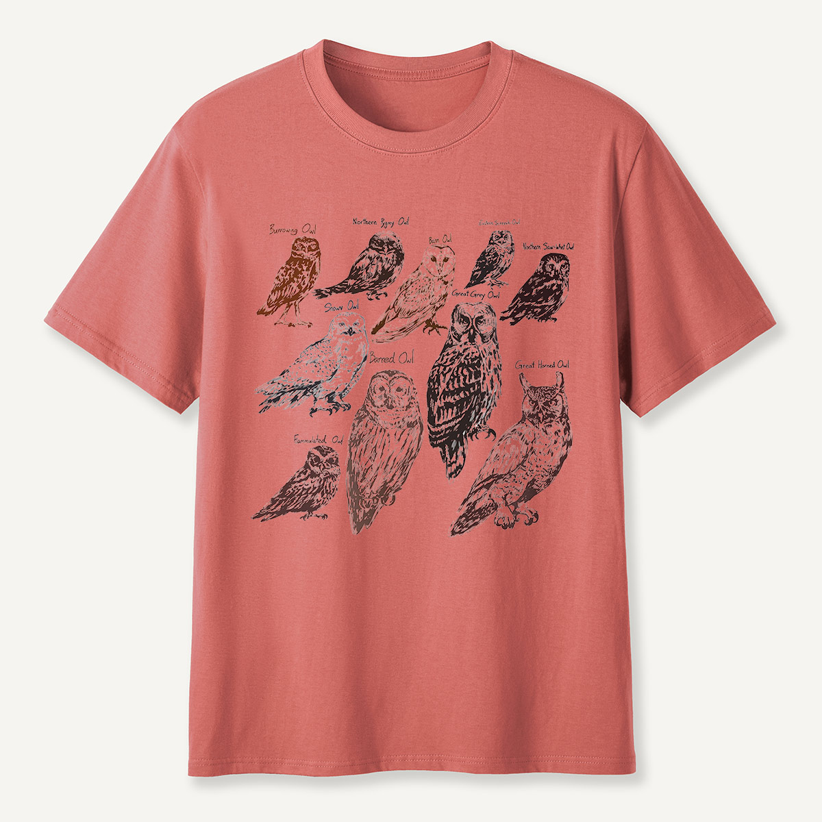 Illustrated Owl Species Nature T-Shirt
