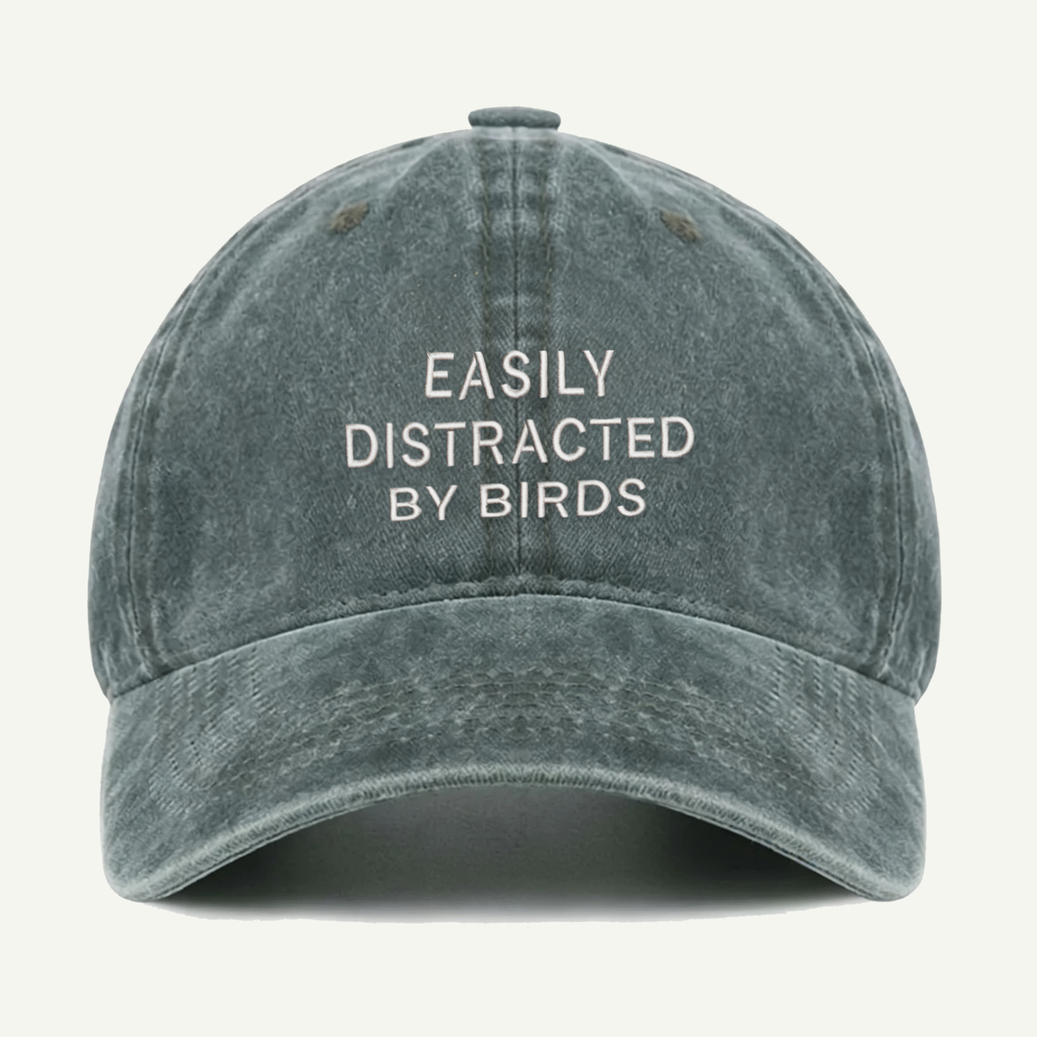 Easily Distracted By Birds Washed Embroidered Hat