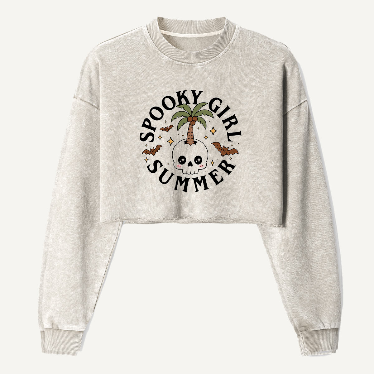 Spooky Girl Summer Ghost Vacation Women's Washed Cropped Sweatshirt