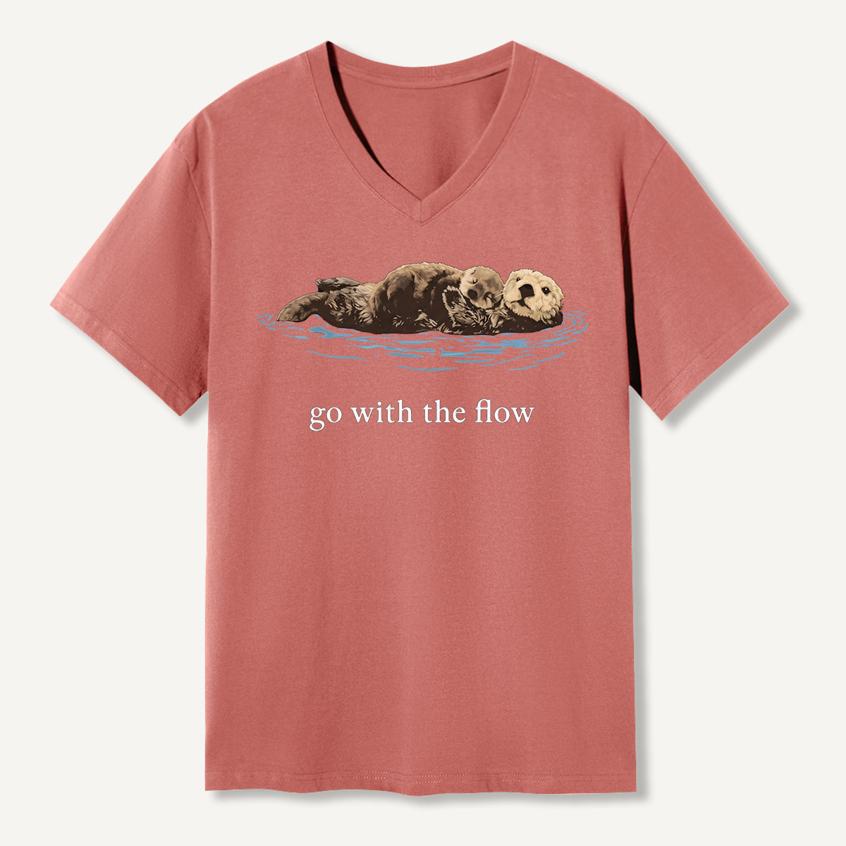 Go With The Flow Sea Otter Wildlife Nature V-neck T-Shirt