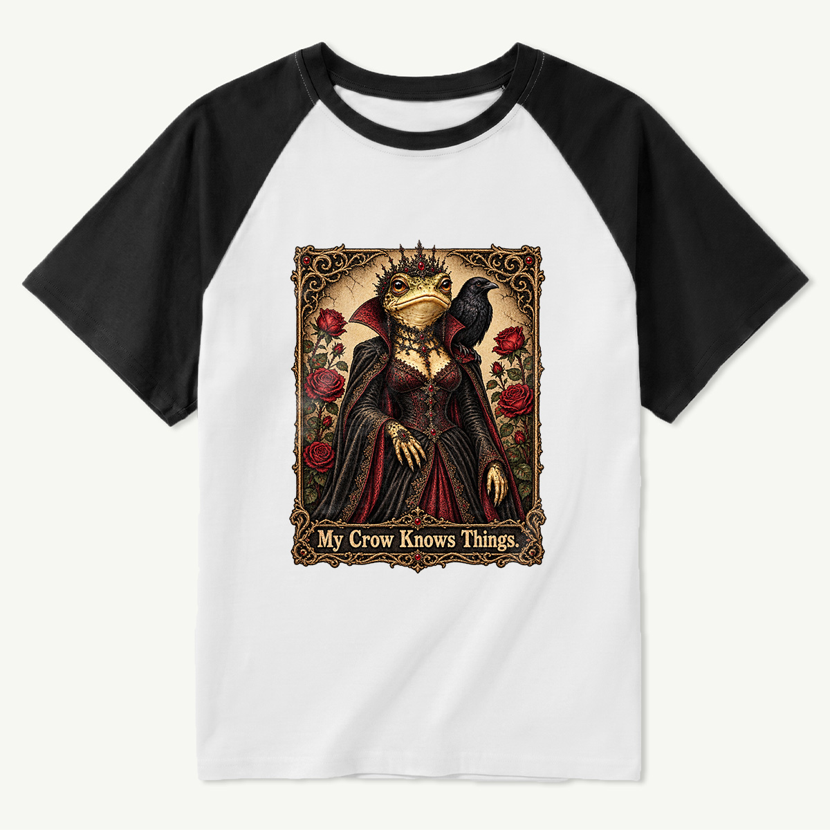 My Crow Knows Things Gothic Frog Witch Raglan T-Shirt