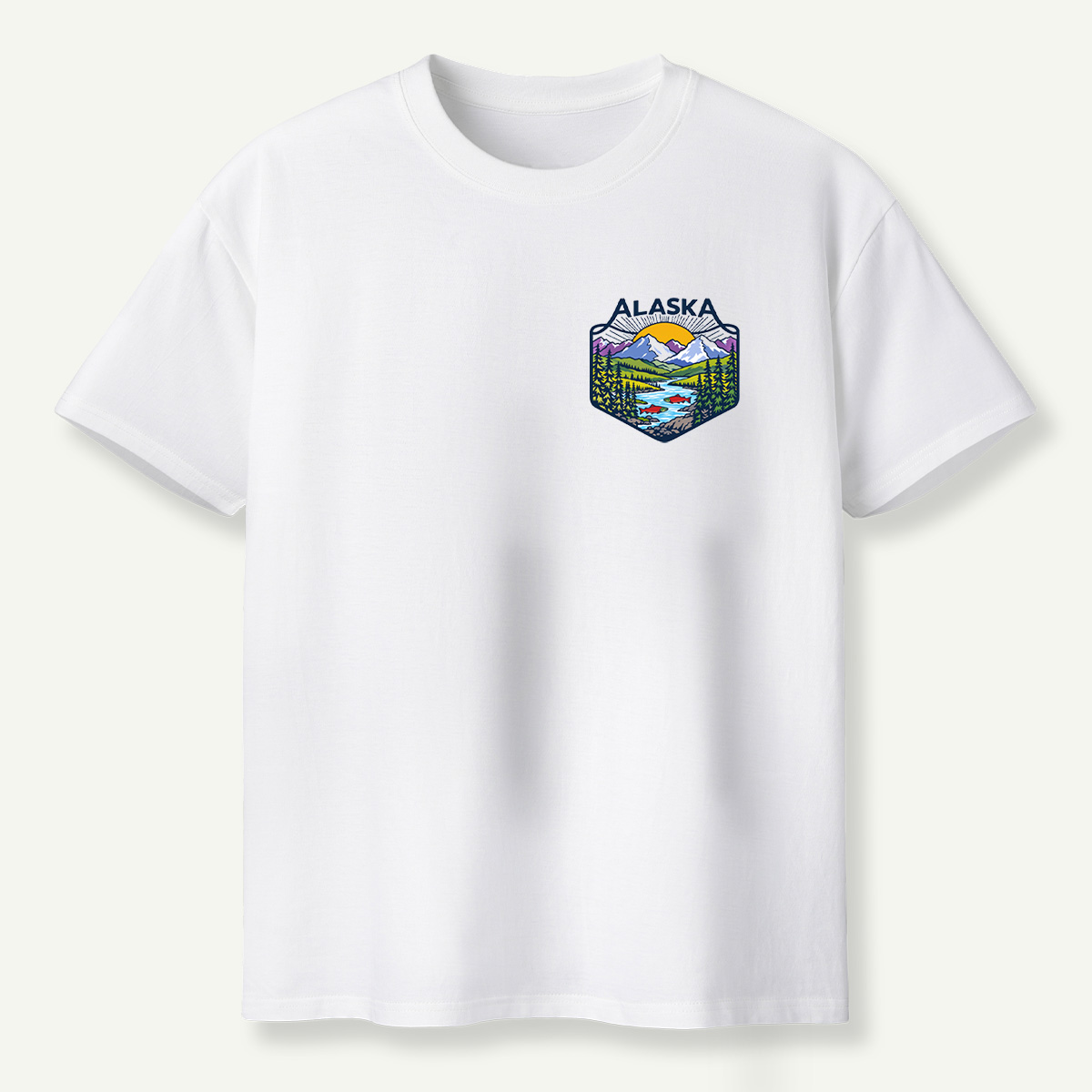 Alaska Mountain River Salmon Wilderness Badge T-Shirt